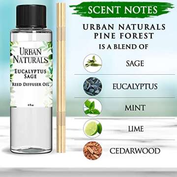 Urban Naturals Eucalyptus & Sage Oil Reed Diffuser Refill | Eucalyptus, Sage, Mint, Lime and Cedarwood| Includes a Free Set of Reed Sticks! 4 oz
