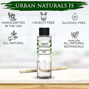 Urban Naturals Eucalyptus & Sage Oil Reed Diffuser Refill | Eucalyptus, Sage, Mint, Lime and Cedarwood| Includes a Free Set of Reed Sticks! 4 oz