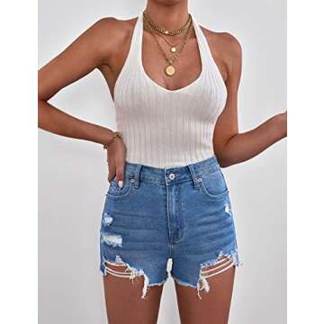 GRAPENT Women's Casual High Waisted Ripped Stretchy Denim Cut Off Hot Short Summer Jean Shorts Fresh Bright Blue Color Size Small Size 4 Size 6