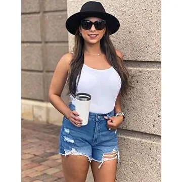 GRAPENT Women's Casual High Waisted Ripped Stretchy Denim Cut Off Hot Short Summer Jean Shorts Fresh Bright Blue Color Size Small Size 4 Size 6