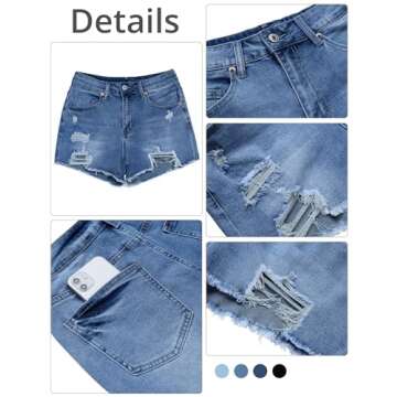 GRAPENT Women's Casual High Waisted Ripped Stretchy Denim Cut Off Hot Short Summer Jean Shorts Fresh Bright Blue Color Size Small Size 4 Size 6