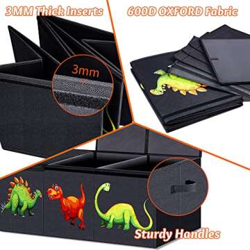 Toy Storage Chest, Collapsible Sturdy Storage Bins with Lids, Large Kids Toy Box Chest Storage Organizer for Nursery Room, Playroom, Closet, Home Organization, 40.6X16.5X14.2 Inch (Dinosaur)-Black