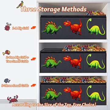 Toy Storage Chest, Collapsible Sturdy Storage Bins with Lids, Large Kids Toy Box Chest Storage Organizer for Nursery Room, Playroom, Closet, Home Organization, 40.6X16.5X14.2 Inch (Dinosaur)-Black