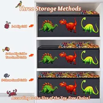 Toy Storage Chest, Collapsible Sturdy Storage Bins with Lids, Large Kids Toy Box Chest Storage Organizer for Nursery Room, Playroom, Closet, Home Organization, 40.6X16.5X14.2 Inch (Dinosaur)-Black