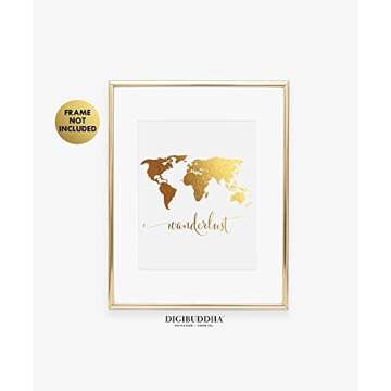 Stunning Gold Foil World Map Art Print for Travel Lovers