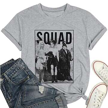 Sanderson Sisters Squad Cute T-Shirt Halloween Graphic Tees for Women Hocus Pocus Funny Shirts Fall ...