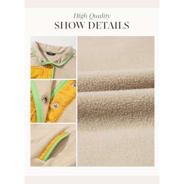 Dokotoo Womens Fuzzy Fleece Color Block Sweatshirt Jackets Quarter Button V Neck Long Sleeve Loose Casual Side Pockets Cute Soft Pullover Sweatshirts Tops Cozy Fall Winter Outwear Coat Khaki X-Large