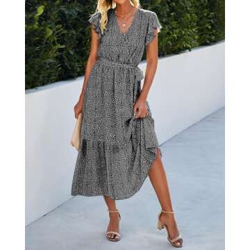 BTFBM Women Summer Bohemian Ruffle Cap Midi Dress