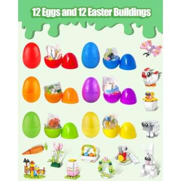 2025 Prefilled Easter Eggs with Bunny Building Blocks - 12 Eggs & 12 STEM Toys for Kids 6-12 | Easter Basket Stuffers, Egg Hunt Prizes, Classroom Party Favors, Non-Candy Gifts (Easter Rabbit)