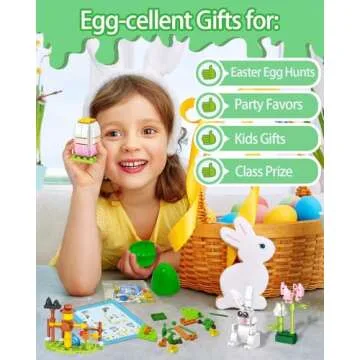 2025 Prefilled Easter Eggs with Bunny Building Blocks - 12 Eggs & 12 STEM Toys for Kids 6-12 | Easter Basket Stuffers, Egg Hunt Prizes, Classroom Party Favors, Non-Candy Gifts (Easter Rabbit)