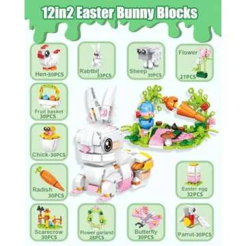 2025 Prefilled Easter Eggs with Bunny Building Blocks - 12 Eggs & 12 STEM Toys for Kids 6-12 | Easter Basket Stuffers, Egg Hunt Prizes, Classroom Party Favors, Non-Candy Gifts (Easter Rabbit)