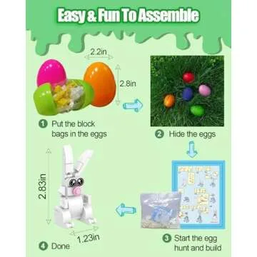 2025 Prefilled Easter Eggs with Bunny Building Blocks - 12 Eggs & 12 STEM Toys for Kids 6-12 | Easter Basket Stuffers, Egg Hunt Prizes, Classroom Party Favors, Non-Candy Gifts (Easter Rabbit)