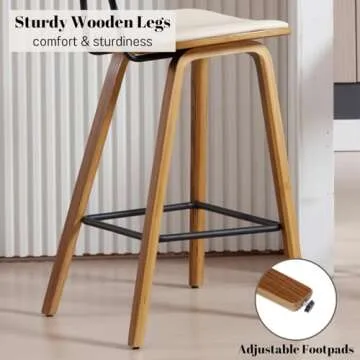 DUOMAY Modern Bar Stools Set of 2, 26" Counter Height Barstools with Rattan Back, PU Upholstered Kitchen Island Chair with Solid Wood Legs for Home Bar Coffee Shop, Beige