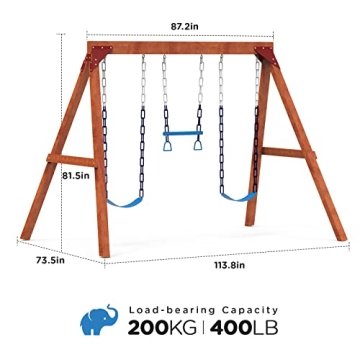 Heavy Duty DIY Wooden Swing Set for Kids with Trapeze & Swings