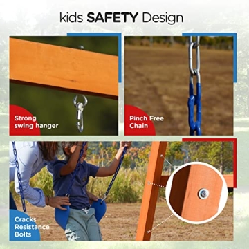 Heavy Duty DIY Wooden Swing Set for Kids with Trapeze & Swings