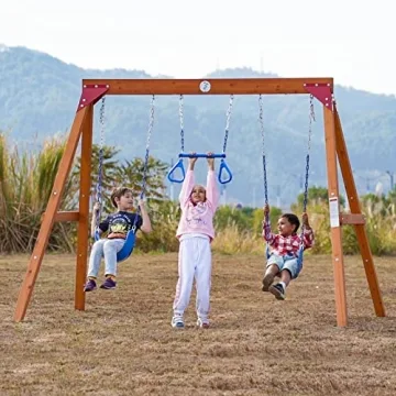 Heavy Duty DIY Wooden Swing Set for Kids with Trapeze & Swings