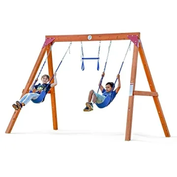 Heavy Duty DIY Wooden Swing Set for Kids with Trapeze & Swings
