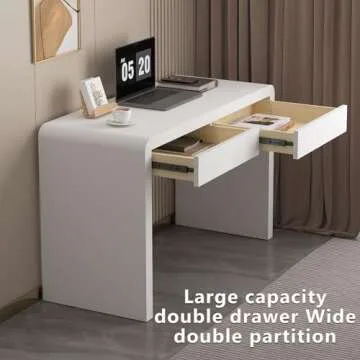 Dongge White Computer and Gaming Desk with Drawers.Home Office desks for Bedroom.Wooden Kids' Writing Table.Three-Layer Lacquered Thick Wooden Board Work Desk That can be Used as a Vanity(Z-101)