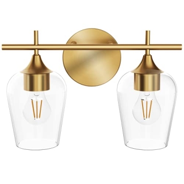 Hamilyeah Gold Bathroom Lighting Fixtures Over Mirror, 2 Light Vanity Lights with Champagne Glass Sh...