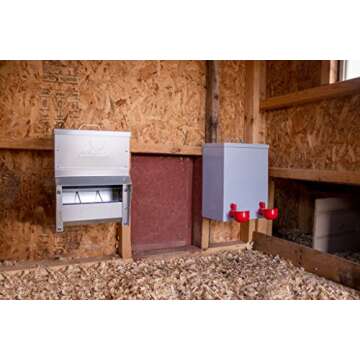 RentACoop Metal Trough Feeder with Lid - Outdoor Use, Rainproof - Suitable for Chicken, Bantams, Poultry, Pheasants, and Turkey - 10lb Capacity