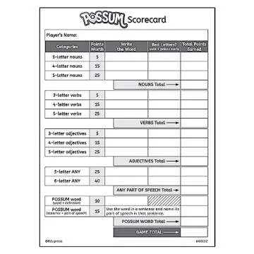 Teacher Created Resources Possum Dice Game