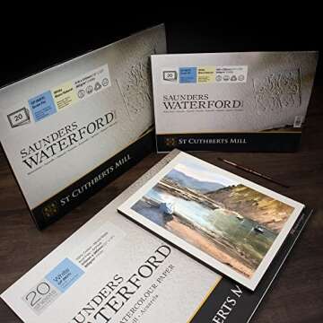 St. Cuthberts Mill Saunders Waterford Watercolor Paper Block - 10x7-inch White 100% Cotton Watercolor Paper - 20 Sheets of 140lb Cold Press Watercolor Paper for Gouache Ink Acrylic Charcoal and More