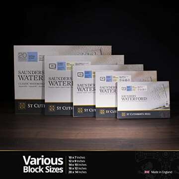 St. Cuthberts Mill Saunders Waterford Watercolor Paper Block - 10x7-inch White 100% Cotton Watercolor Paper - 20 Sheets of 140lb Cold Press Watercolor Paper for Gouache Ink Acrylic Charcoal and More