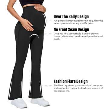 Maternity Flare Leggings Over The Belly - Buttery Soft Pregnancy Bell Bottom Pants with 28"/30"/32"/34" Inseam Length for Lounge Yoga Casual