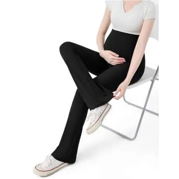 Maternity Flare Leggings Over The Belly - Buttery Soft Pregnancy Bell Bottom Pants with 28"/30"/32"/34" Inseam Length for Lounge Yoga Casual