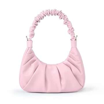Classic Shoulder Bags for Women Cute Hobo Tote Mini Leather Handbag Clutch Purse Lightweight (Pink)