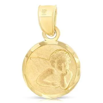 Ioka 14K Yellow Gold Angel Religious Charm Pendant with 0.5mm Box Chain Necklace - 18"