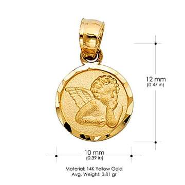 Ioka 14K Yellow Gold Angel Religious Charm Pendant with 0.5mm Box Chain Necklace - 18"