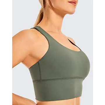 CRZ Yoga Women's Strappy Longline Sports Bras - Wirefree Padded Medium Impact Workout Crop Tank Top Grey Sage Large