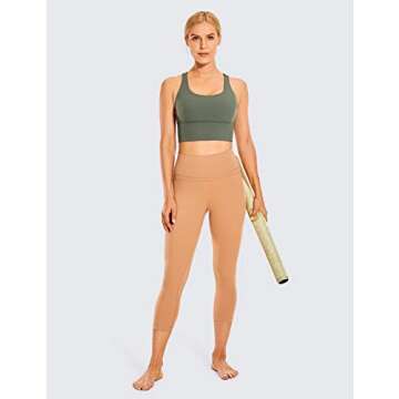 CRZ Yoga Women's Strappy Longline Sports Bras - Wirefree Padded Medium Impact Workout Crop Tank Top Grey Sage Large