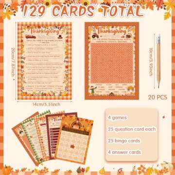 Pasimy 149 Pcs Thanksgiving Party Games 25 Players Thanksgiving Word Search Scramble Bingo Card Triv...