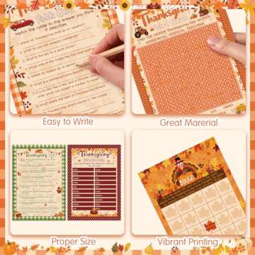 Pasimy 149 Pcs Thanksgiving Party Games 25 Players Thanksgiving Word Search Scramble Bingo Card Trivia Game for Fall Family Activities Party Game Supplies