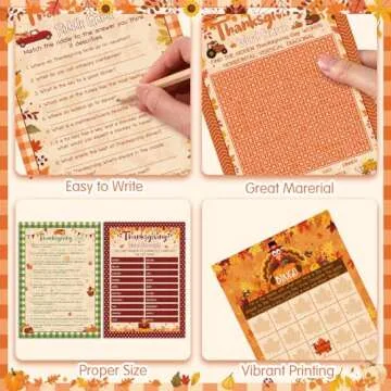 Pasimy 149 Pcs Thanksgiving Party Games 25 Players Thanksgiving Word Search Scramble Bingo Card Trivia Game for Fall Family Activities Party Game Supplies