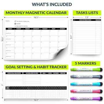 Magnetic Calendar for Refrigerator & Wall – Family Planning Board with to-Do List, Kitchen Calenda...