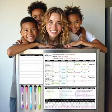 Magnetic Calendar for Refrigerator & Wall – Family Planning Board with to-Do List, Kitchen Calendar, 2 White Board Planner (17"x10.5" & 17"x7") + 8"x10" Task Board & 5 Markers