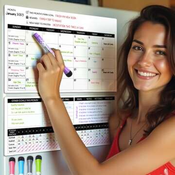 Magnetic Calendar for Refrigerator & Wall – Family Planning Board with to-Do List, Kitchen Calendar, 2 White Board Planner (17"x10.5" & 17"x7") + 8"x10" Task Board & 5 Markers