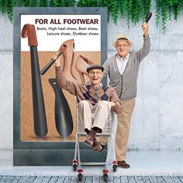 ZOMAKE Metal Shoe Horn Long Handle For Seniors,Set of 2,Shoe Horn Long Handle for Seniors 16.5 Inches with Travel Shoe Horn for Kids 7.5 Inches