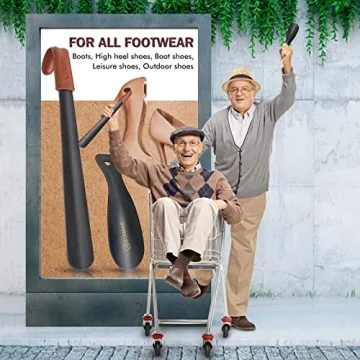 ZOMAKE Metal Shoe Horn Long Handle For Seniors,Set of 2,Shoe Horn Long Handle for Seniors 16.5 Inches with Travel Shoe Horn for Kids 7.5 Inches