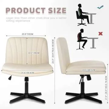 LEMBERI PU Leather Padded Desk Chair No Wheels, Armless Wide Swivel Home Office Desk Chair,120°Rock...