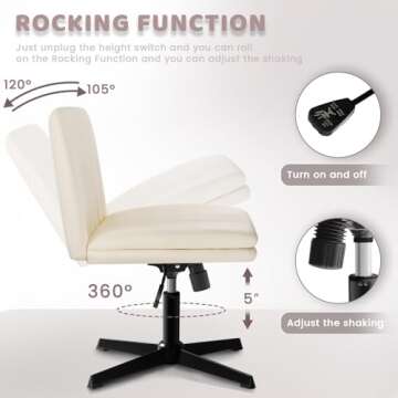 LEMBERI PU Leather Wide Armless Desk Chair for Comfort