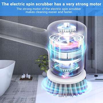 JIEERXI Electric Spin Scrubber - Electric Cleaning Brush,Electric Shower Scrubber,for Cleaning Tub, Floor, Wall, Tile, Window, Sink, Kitchen Cleaning with 5 Replaceable Cleaning Brush
