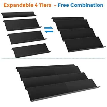 DEWVIE Spice Drawer Organizer, 4 Tier Stainless Steel Spice Rack Organizer Expandable From 13" to 26" for Cabinet Kitchen Seasoning Jars Drawers Insert (Jars not included)