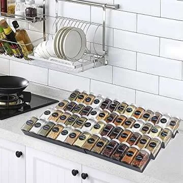 DEWVIE Spice Drawer Organizer, 4 Tier Stainless Steel Spice Rack Organizer Expandable From 13" to 26" for Cabinet Kitchen Seasoning Jars Drawers Insert (Jars not included)