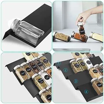 DEWVIE Spice Drawer Organizer, 4 Tier Stainless Steel Spice Rack Organizer Expandable From 13" to 26" for Cabinet Kitchen Seasoning Jars Drawers Insert (Jars not included)