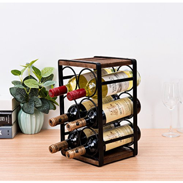 Compact Rustic Wood Wine Rack for Countertops - SODUKU