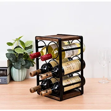 Compact Rustic Wood Wine Rack for Countertops - SODUKU